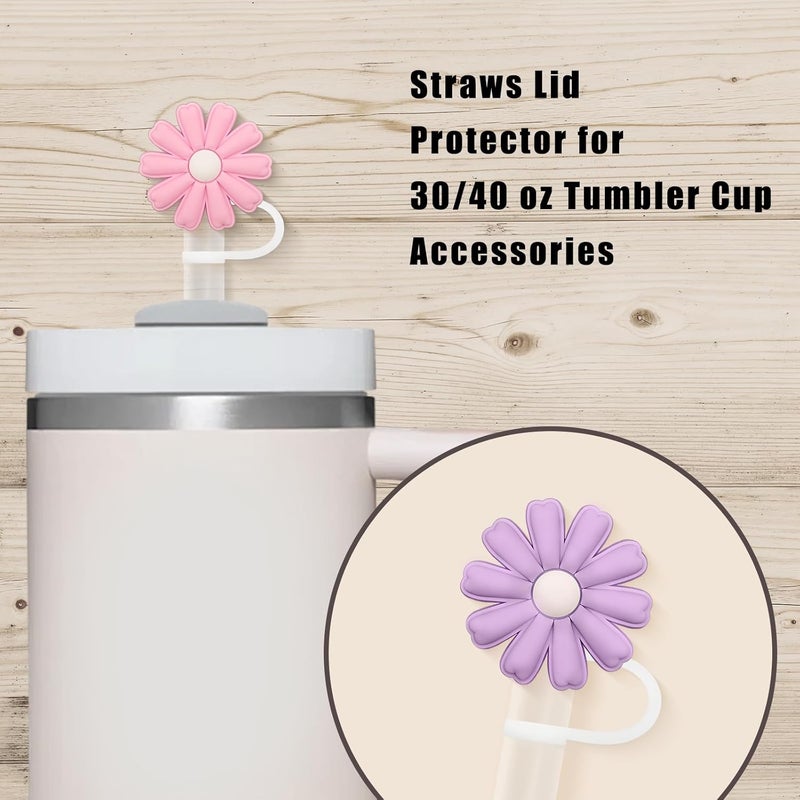 LUBNYSO 5Pcs 0.4in/10mm Diameter Flower Silicone Straw Covers Cap for Stanley Cup, Reusable - Image 3